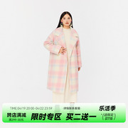 格子毛呢大衣大码胖mm2023超好看粉色中长款加棉加厚外套女秋冬款