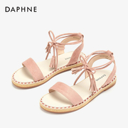 Daphne/达芙妮往年款仙女风平底鞋时尚流苏绑带露趾凉鞋女