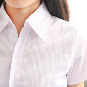 春夏女士白衬衫条纹，短袖大码职业装工服收腰商务，衬衣ol长袖