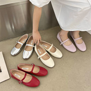平底银色玛丽珍单鞋，女鞋子2024年夏季配裙子，豆豆法式浅口船鞋