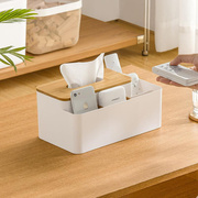桌面多用升降抽取式纸巾盒，家用楠竹插片分隔收纳纸巾盒
