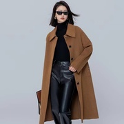 羊毛外套女2023黑色长款西装双面羊绒尼子离大衣高级感女米色