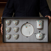 月白汝窑茶壶茶具套装开片可养陶瓷茶具功夫茶道送礼家用
