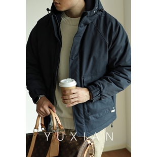 yuxian冬季日系连帽棉服，加厚夹克复古外套，男士工装口袋宽松保暖