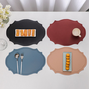 出口环保品质餐垫 简约西餐垫花边椭圆仿皮革防滑隔热餐垫桌垫