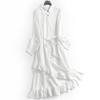 白色爱心减龄娃娃，领系带显瘦修身春季衬衫裙长裙女连衣裙n613