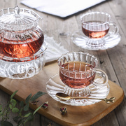 英式下午茶玻璃杯碟条纹，高脚水杯家用花茶，杯碟套装复古咖啡杯子