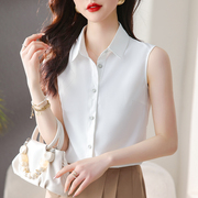 韩版雪纺衫上衣女式职业，衬衣内搭打底衫夏季翻领无袖背心白色衬衫