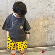 小南瓜韩国童装2024夏季男童时髦短袖豹纹短裤套装酷帅儿童