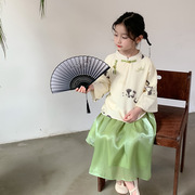 女童熊猫汉服新中式套装2024春装小童宝宝中国风古装长袖裙子两件