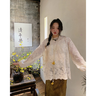 dazi金大支新中式女装，两件套蕾丝衬衫，2024春款中国风复古上衣