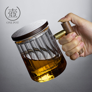 竖纹耐热玻璃泡茶杯木，把家用办公马克杯加厚茶水分离过滤带盖水杯
