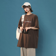 宽松型T恤常规款女装/女士印花棉100%通勤短袖XZ40