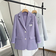 糖果色蓝色2022春秋装，韩版休闲双排扣小西装，外套女设计感西服