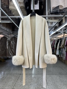 狐狸毛双面羊毛大衣女短款小个子秋冬韩版气质宽松高级感毛呢外套