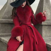 冬季时尚毛呢新年大红衣中长款女显瘦宽松气质收腰外套大衣