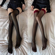 长筒黑丝袜女性感超薄款，白色过膝高筒，大腿黑色半截纯欲蕾丝网袜子