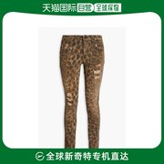 香港直邮r13女士，kate磨破豹纹，中腰紧身牛仔裤
