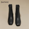 达芙妮Daphne ~真皮短靴女2023春秋款高跟鞋粗跟瘦瘦黑色踝靴