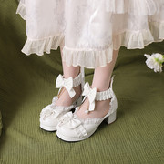 洛丽塔loltia高跟粗跟串珠包头凉鞋，学生萝莉软妹公主，仙女白色鞋子