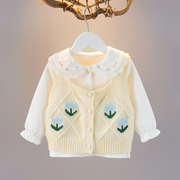 女宝宝秋装毛衣马甲1-4岁女童白色打底衫小童娃娃领上衣婴儿背心