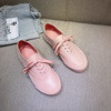 欧货粉色单鞋女2024春季时尚，女鞋真皮英伦系带，休闲厚底小白鞋