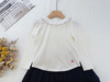 法式娃娃领棉质长袖t恤精致小樱桃刺绣，白色23年秋冬女童儿童