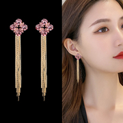 韩国高级感水晶流苏耳环女925银针时尚个性长款耳坠网红气质耳饰