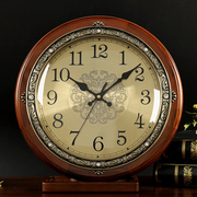 汉时欧式钟表挂钟客厅，家用实木金属表盘，静音时钟创意时尚挂表hw22