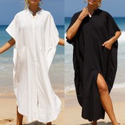 海边度假人棉衬衣式，防晒开衫沙滩罩衫宽松连衣，长裙比基尼泳衣外搭