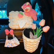 车载纸巾盒汽车内挂式卡通女生，草莓熊可爱车上用收纳抽纸盒装饰品