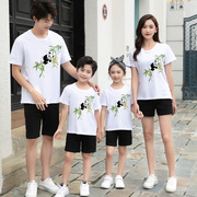 熊猫亲子装t恤2023母女装夏季儿童半袖家庭装纯棉母子装短袖