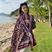 韩版豹纹春夏季薄款丝巾女外搭披肩海边沙滩旅行超大防晒防风斗篷