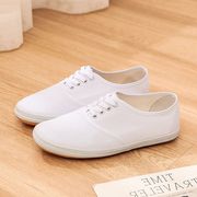 老款80年代怀旧鞋子小白鞋，学生鞋成人系带白球鞋(白球鞋)帆布鞋舞蹈鞋白色