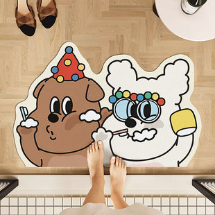 可爱卡通浴室垫吸水速干脚垫科技皮免洗防滑易打理家用卫生间地垫