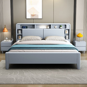约实木床1.8米双人床带夜灯，1.5米经济型北欧白色高箱储物床