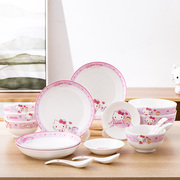 hellokitty陶瓷餐具套装，家用碗盘组合可爱儿童，专用碗高颜值女盘子
