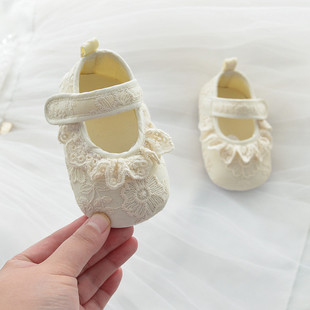 春秋婴儿宝宝蕾丝公主，鞋0-1岁学步彩棉新生儿百天周岁布鞋不掉鞋