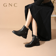 gnc时装短靴女2023冬季商场，同款黑色真皮粗跟简约高级感女靴