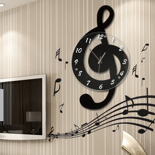 音乐音符北欧客厅家用时尚，创意钟表个性石英，装饰时钟静音艺术挂钟