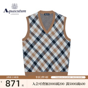 Aquascutum/雅格狮丹秋冬格纹保暖羊毛混纺男士针织衫Q4867EI081