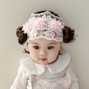 婴儿女童假发帽子一体头饰秋天女宝宝婴幼儿假发帽护卤门发带可爱