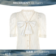 奥莱maxrieny仙美感立体蕾丝蝴蝶结，衬衫上衣女，夏季精致感衬衣