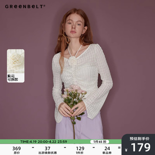 greenbelt法式复古蕾丝长袖，上衣女2024春夏，立体玫瑰薄款罩衫