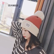 2021时尚日韩冬季潮流女帽加绒保暖拼色帽子女百搭女性针织帽