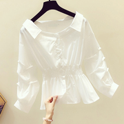 白色衬衫女长袖2024春秋洋气韩版收腰显瘦设计感小众雪纺上衣