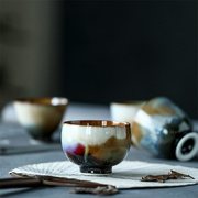 郎红窑变极光罗汉茶杯景德镇纯手工复古陶瓷，功夫茶具主人杯品茗杯