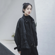 YUANTU黑色皮衣外套女2024春秋原创设计自制仿皮绒感帅气上衣