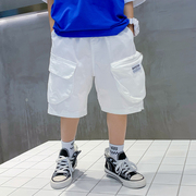 男童夏季白色工装短裤2024儿童夏装时髦五分裤男孩宽松裤子潮