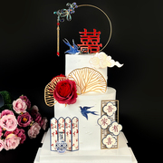 结婚订婚喜字喜鹊蛋糕装饰红色，中式婚礼甜品台装饰吾家有喜插件